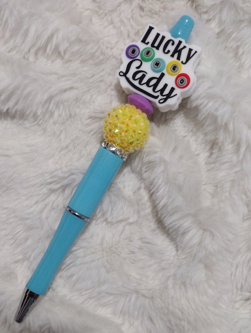 Lucky Lady Blue Beaded Bingo Pen